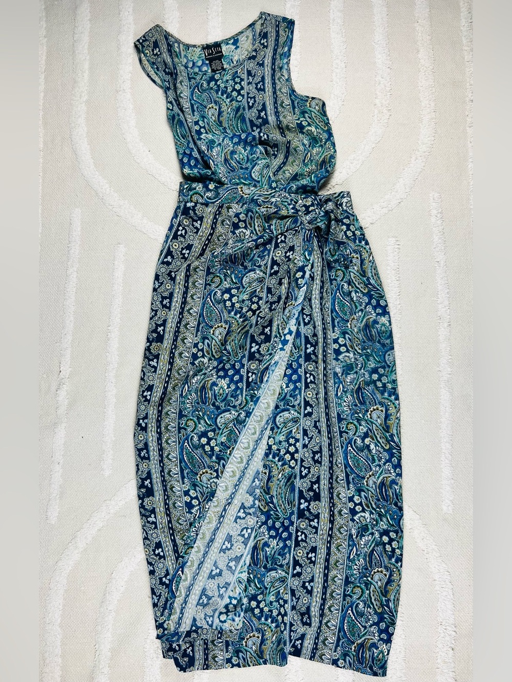 Vintage Via Seta 100% Silk Two-Piece Paisley Wrap Maxi Midi Skirt & Blouse Set-M